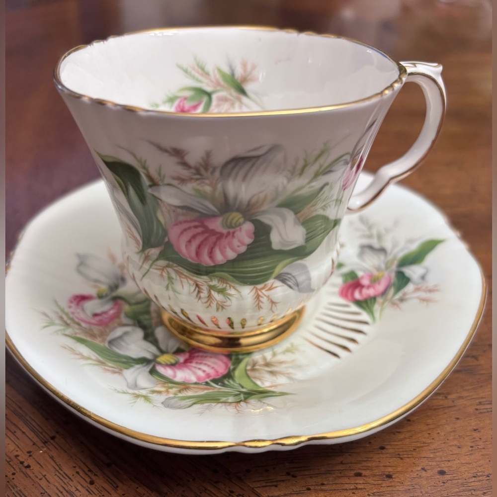 Vintage Royal Adderley Ladyslipper Orchid Tea Cup/Saucer Provincial Flowers PEI